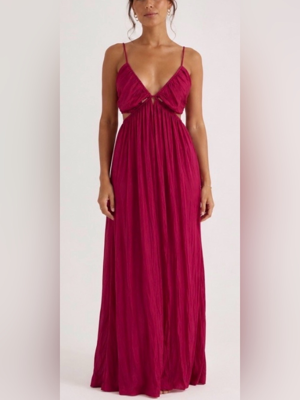 Zara Fuchsia Ruched Pleated Cutout Dress
